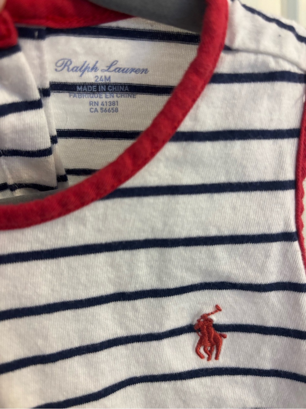 Ralph Lauren White Tank Top with Navy Stripes and Red Trim - Picture 5 of 5